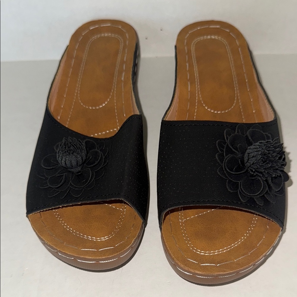 Black Slides Floral and Perforated Design